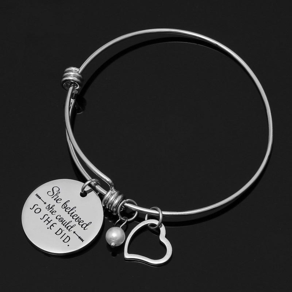She Believed She Could So She Did" Heart Bracelet